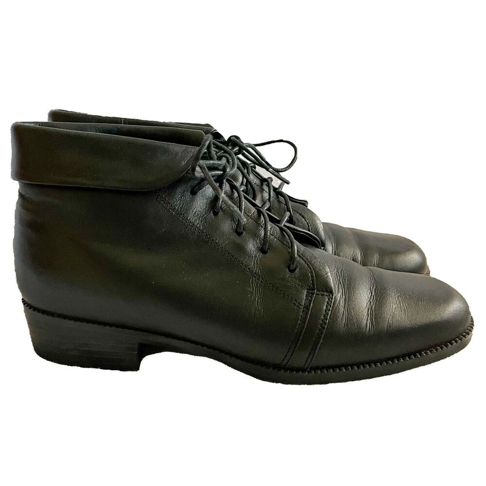 Vintage Black Leather Lace-Up Boots